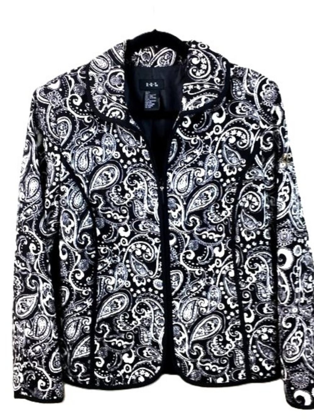 Quilted Cottage Core Black & White Paisley Jacket Sz L